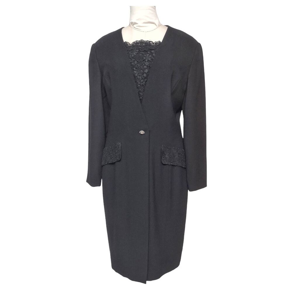 GILLIAN Black Vintage Dress Size 12 Crepe Lace Formal Cocktail Funeral Mobwife